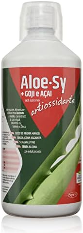 Syrio Integratori Alimentari, Aloe Sy + Goji e Açai, Antiossidante, Depurativo, da Bere Puro o Diluito, Aloin Free, Detox, Pura Polpa, Senza Aggiunta di Acqua, Senza Glutine, 1 Litro