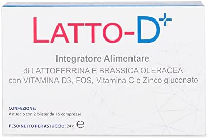 Latto-D+ Integratore Alimentare, Con Lattoferrina, Brassica Oleracea, Vitamina C, D3 e Zinco Gluconato, Antiossidante, Cura Immunità, Intestino e Assorbimento del Ferro, 30 Compresse