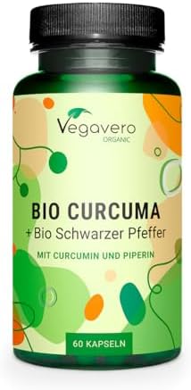 Curcuma e Piperina Plus | 14620 mg di curcuma in polvere (7:1 – 60:1) | con Piperina | Salute Articolazioni e Fegato | Antinfiammatorio e antiossidante | No OGM | Vegan | Vegavero®