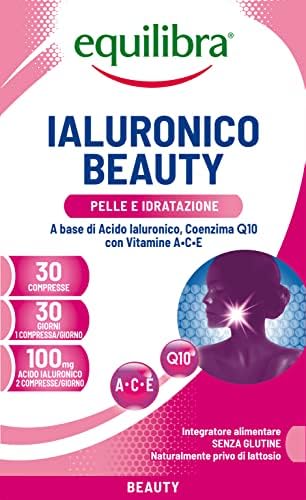 Equilibra Integratori Alimentari, Ialuronico Beauty, Integratore con Acido Ialuronico a Basso Peso Molecolare con Coenzima Q10, Aiuta a Contrastare i Fattori di Invecchiamento Cutaneo, 30 compresse