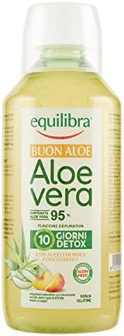 Equilibra Integratori Alimentari, Buon Aloe Vera 95%, Integratore Aloe Vera da Bere Puro o Diluito, Aloin Free, Detox, Pura Polpa, Senza Aggiunta di Acqua, con Succo di Pesca, Senza Glutine, 500 ml