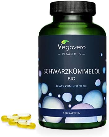 Olio di CUMINO NERO BIO Vegavero® | 1000 mg con 50% di Acido Linoleico | Nigella Sativa per la salute della PELLE (Acne, Dermatite e Psoriasi) | 180 capsule | Vegan