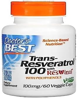 Doctor's Best Trans-Resveratrolo con resvinol-25, 100 mg - 60 vcaps, supporto antiossidante e anti-invecchiamento di alta qualità