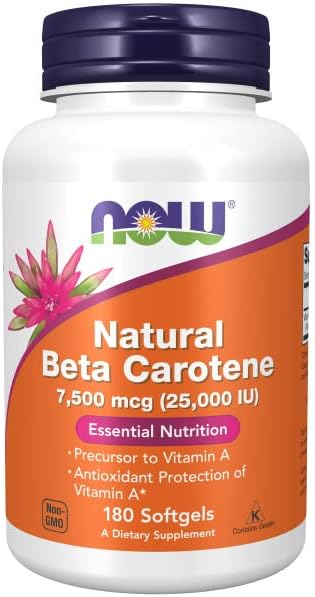 Now Foods Natural Beta Carotene, 7500mcg (25000 IU), 180 Softgels, Provitamina A, Testato in Laboratorio, Senza Soia, Senza Glutine, Non-GMO