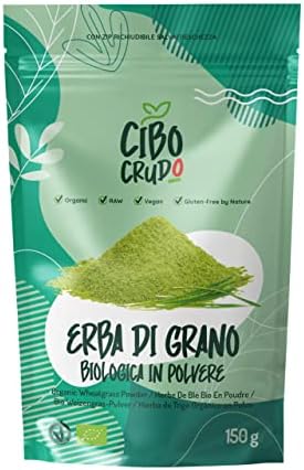 Erba di Grano in Polvere Biologica - 150g. Ricca di Vitamine Minerali e Antiossidanti. Contiene Clorofilla. Qualità Triticum Turgidum. Organic Wheatgrass Powder