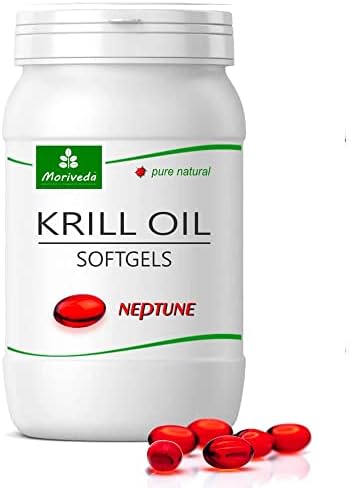 MoriVeda Neptune Krill Oil Capsule I Omega 3-6-9, Astaxantina, Antiossidanti e Vitamina E di alta qualità I Certificati ISO e MSC I 90 Capsule Morbide