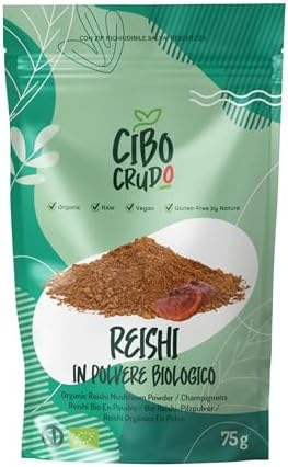 Reishi Ganoderma Lucidum Puro e Bio in Polvere - 75g. Fungo Reishi Biologico Essiccato al Sole e Macinato a Basse Temperature. Funghi medicinali Fonte di Antiossidanti.