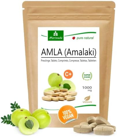 MoriVeda® Amla Tablets 1000mg, 60 pezzi. Bomba di vitamine a base di bacche di Amla per il sistema immunitario, la pelle, i capelli e la digestione in ayurveda, vegan e senza glutine, 1x 60 compresse