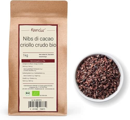 1kg di granella di cacao BIO da fave di cacao Criollo non tostate - alimento crudo - pennini al cacao BIO per un'intensa esperienza di gusto - confezione che rispetta l'ambiente