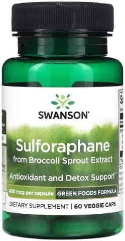 Swanson Sulforaphane from Broccoli Sprout Extract, 400mcg, 60 vcaps, supporto naturale per disintossicazione e antiossidanti