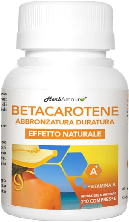 BETACAROTENE PER ABBRONZATURA FORTE I 210 Compresse (Scorta Per 7 Mesi)| Alto Dosaggio Per Accelerare Abbronzatura Da Estratto Secco Di Carota Con Vitamina A I Senza Glutine E Lattosio