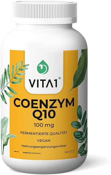 VITA1 Coenzima Q10 da 100 mg capsule vegane 120 capsule di coenzima naturale Q10 in pratica da 4 a 8 mesi senza aromi, coloranti