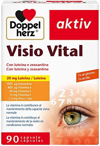 Doppelherz aktiv Visio Vital - Integratore Alimentare per la Vista con Luteina, Zeaxantina, Vitamina A, C, E e Zinco - Senza Glutine e Lattosio - 90 Capsule