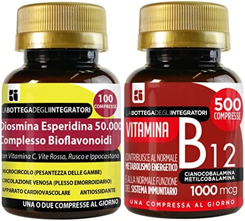 Set di Integratori Circolazione Antiossidante + Energia | Diosmina Esperidina Bioflavonoidi 100 Compresse + Vitamina B12 500 Compresse | Senza Glutine e Lattosio