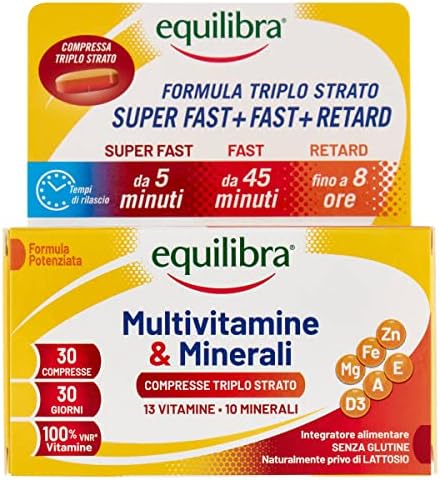 Equilibra Integratori Alimentari, Multivitamine & Minerali, Formula Potenziata, per Energia, Sostegno, Mente, Metabolismo, 30 Compresse Triplo Strato a Rilascio Differenziato nel Tempo