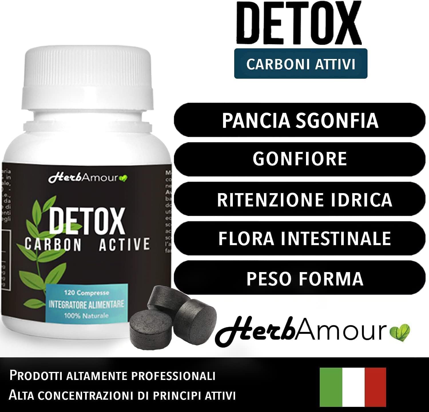 HerbAmour Detox Carbon Active | Eccezionale Per Aerofagia e