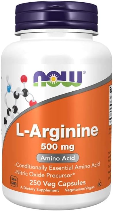 Now Foods, L-arginina, 500 mg, 250 capsule vegane,