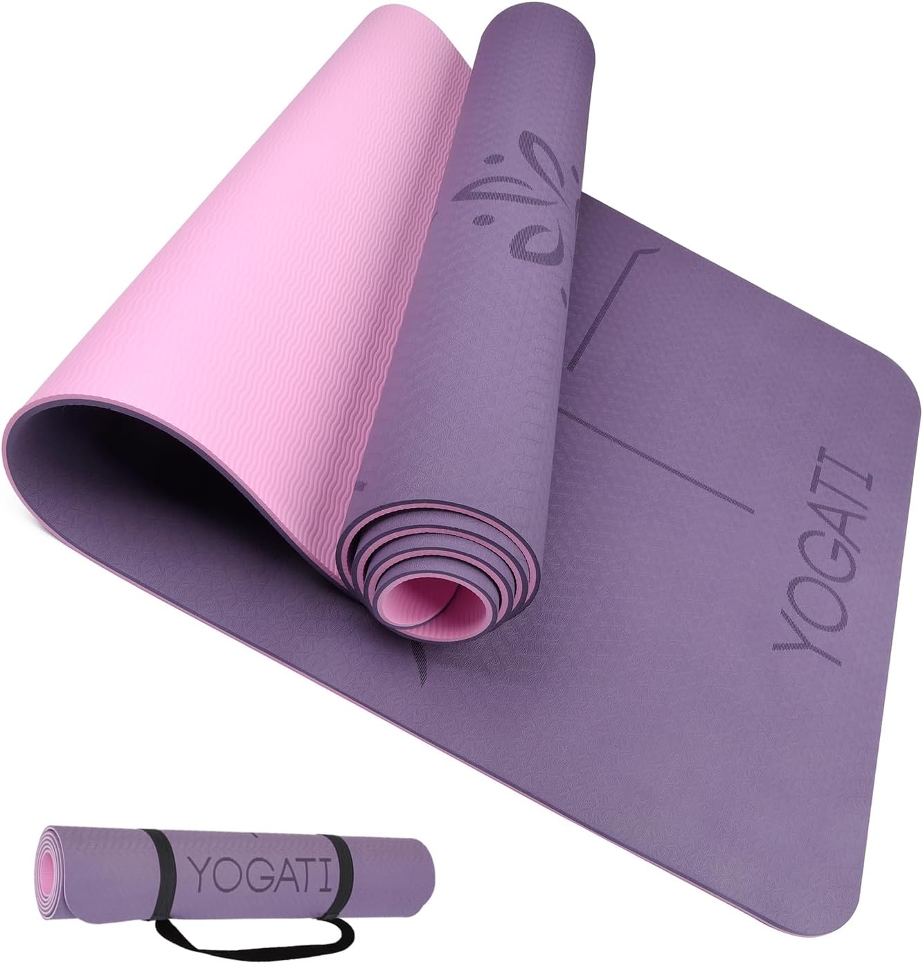 YOGATI Tappetino Yoga Professionale. Tappetino Yoga Antiscivolo, Spesso e Ecologico. Tappetini Yoga con Allineamento. Tappeto Yoga con Tracolla, Perfetto per Palestra e Fitness. Yoga Mat