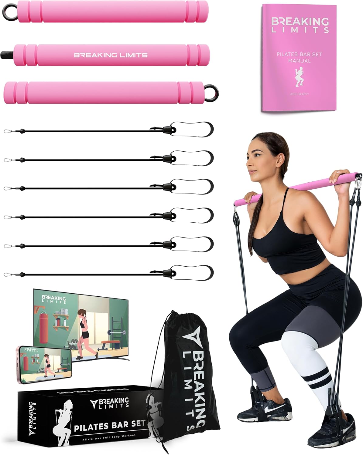 BREAKING LIMITS Pilates Bar Set - Barra Elastici Fitness -