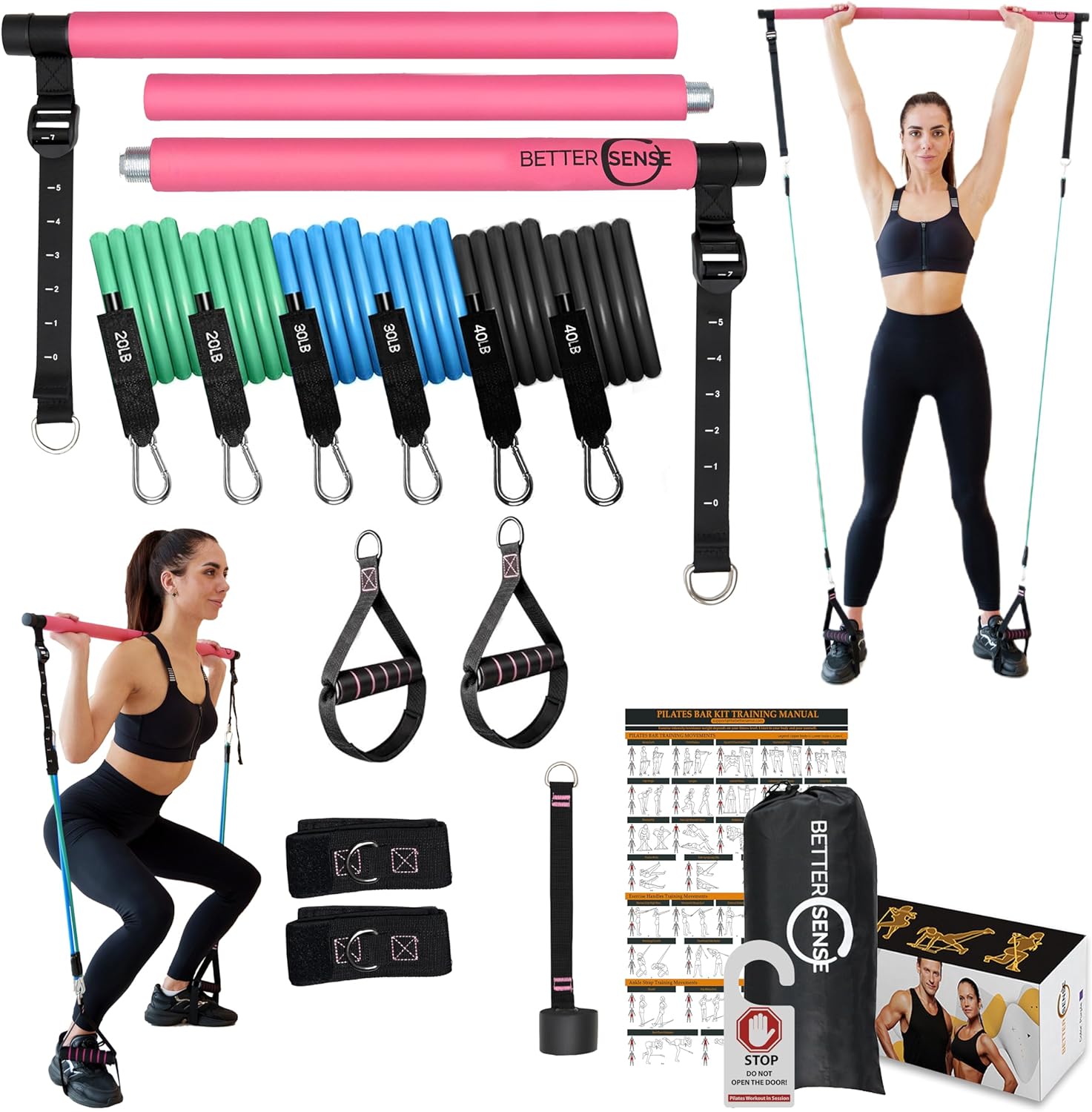 Kit per pilates portatile aggiornato, regolabile da 117 cm,