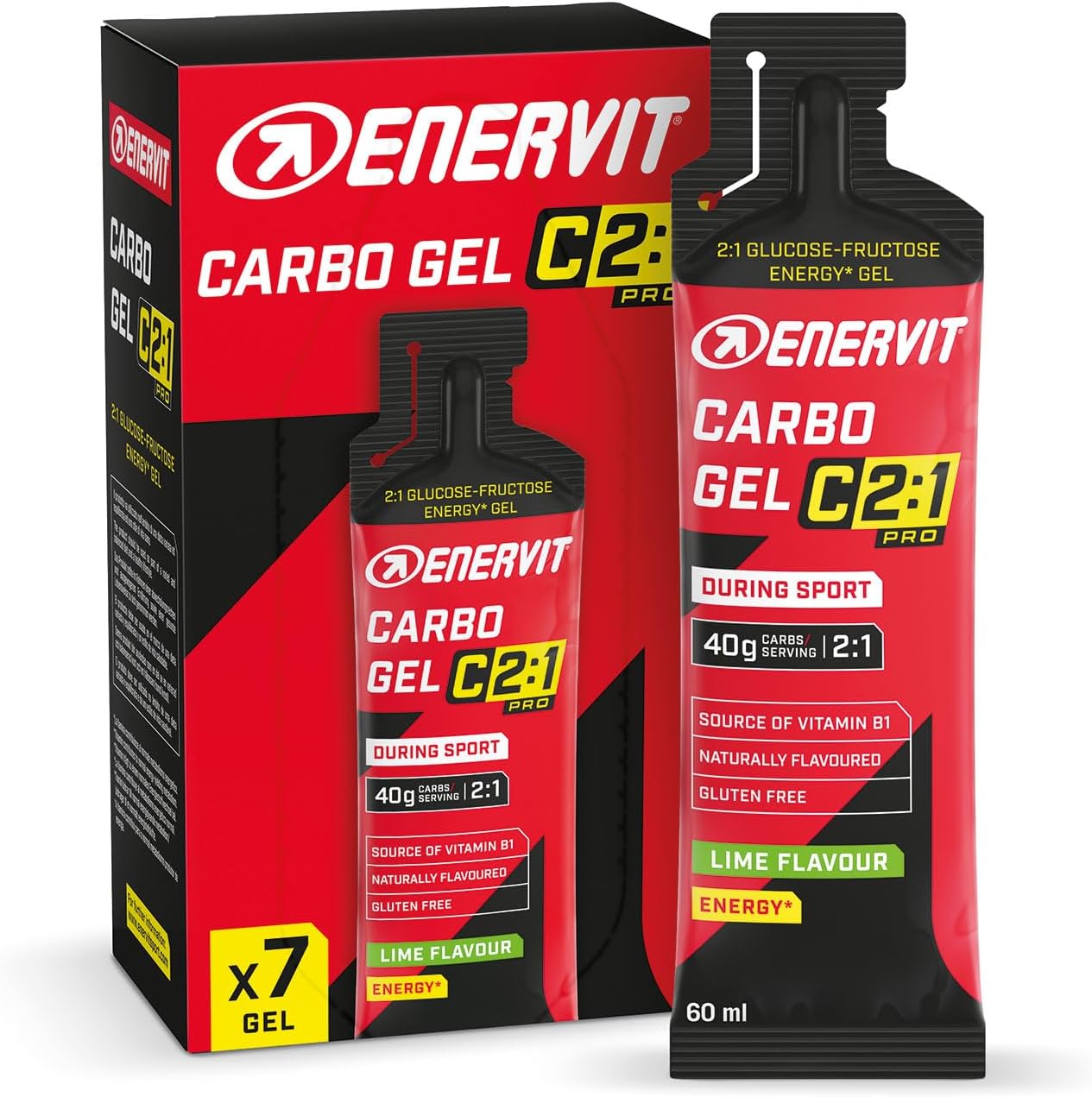 Enervit, Carbo Gel C2:1PRO Lime, Confezione da 7 Gel, Gel