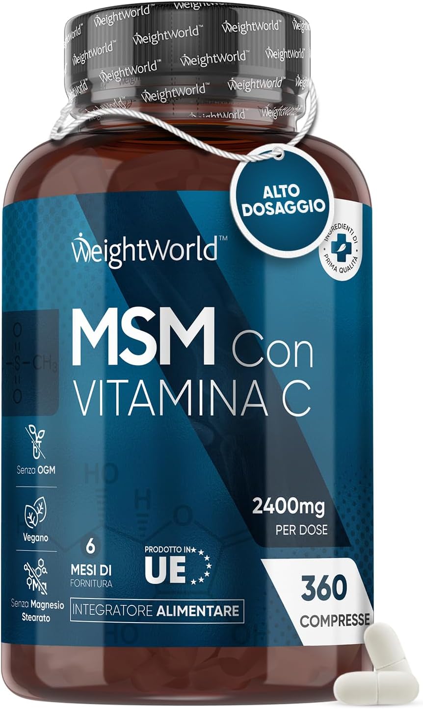 MSM Integratore 2400mg con Vitamina C, Senza Magnesio