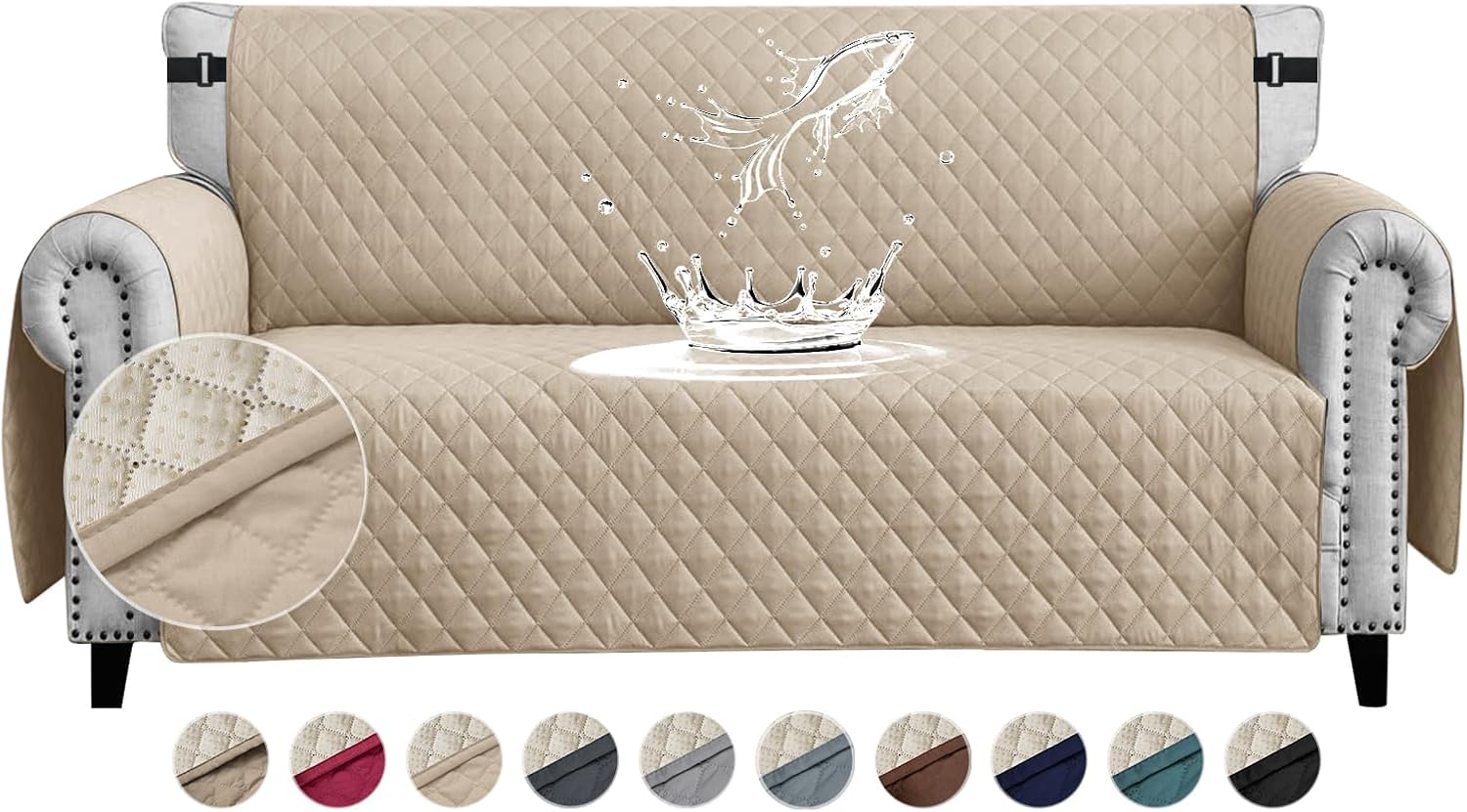 FIGOOO Waterproof 3 Seater Sofa Cover Thicken Quilted with