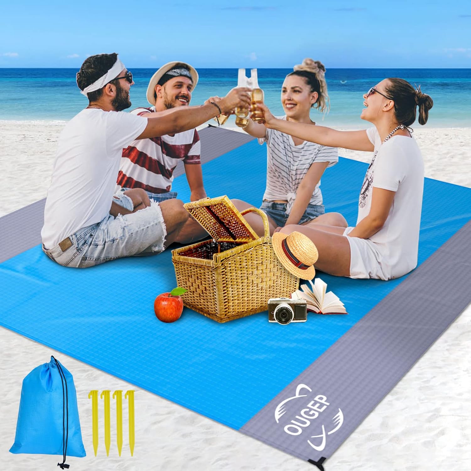 OUGEP Beach Blanket, Picnic Blanket, Waterproof Large 230 x