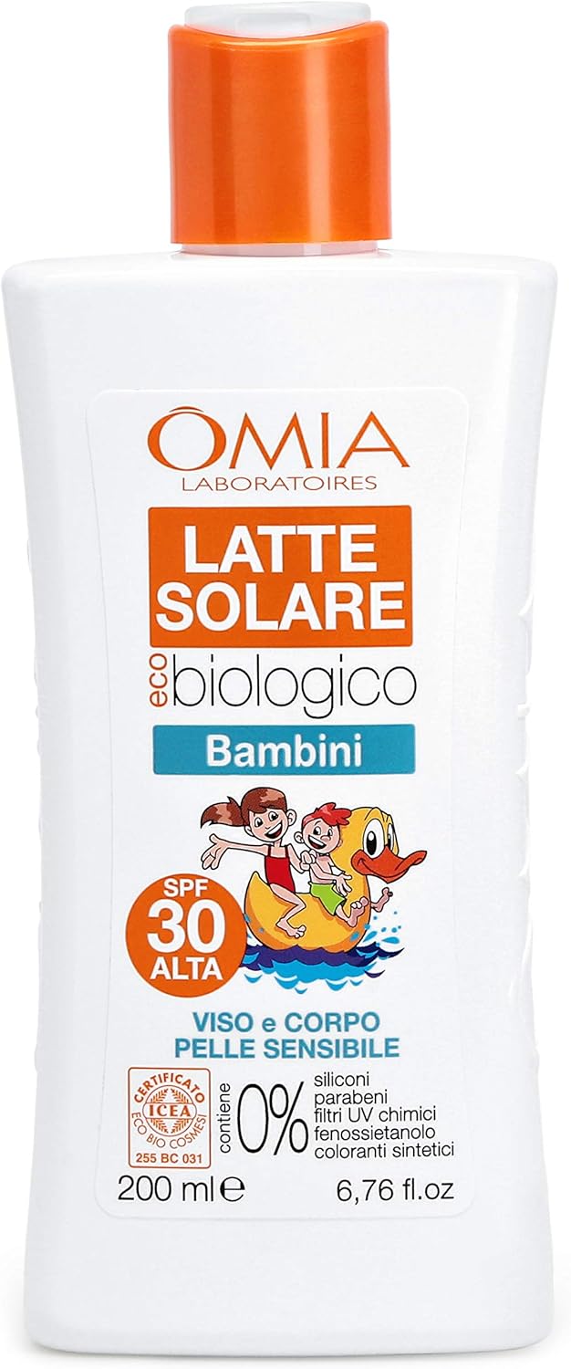 Omia, Eco Bio Children's Sun Milk SPF 30 Face and Body, High
