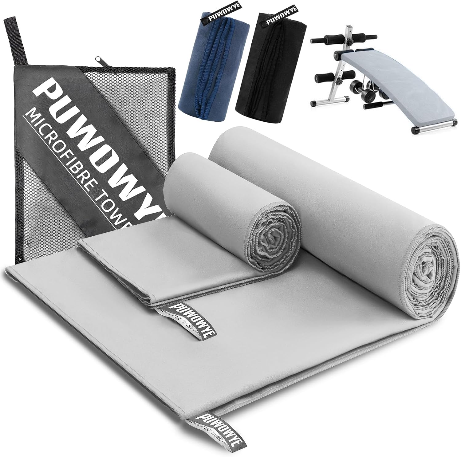 PUWOWYE Microfibre Towel Set of 2, Large Gym Towel 160 x 80