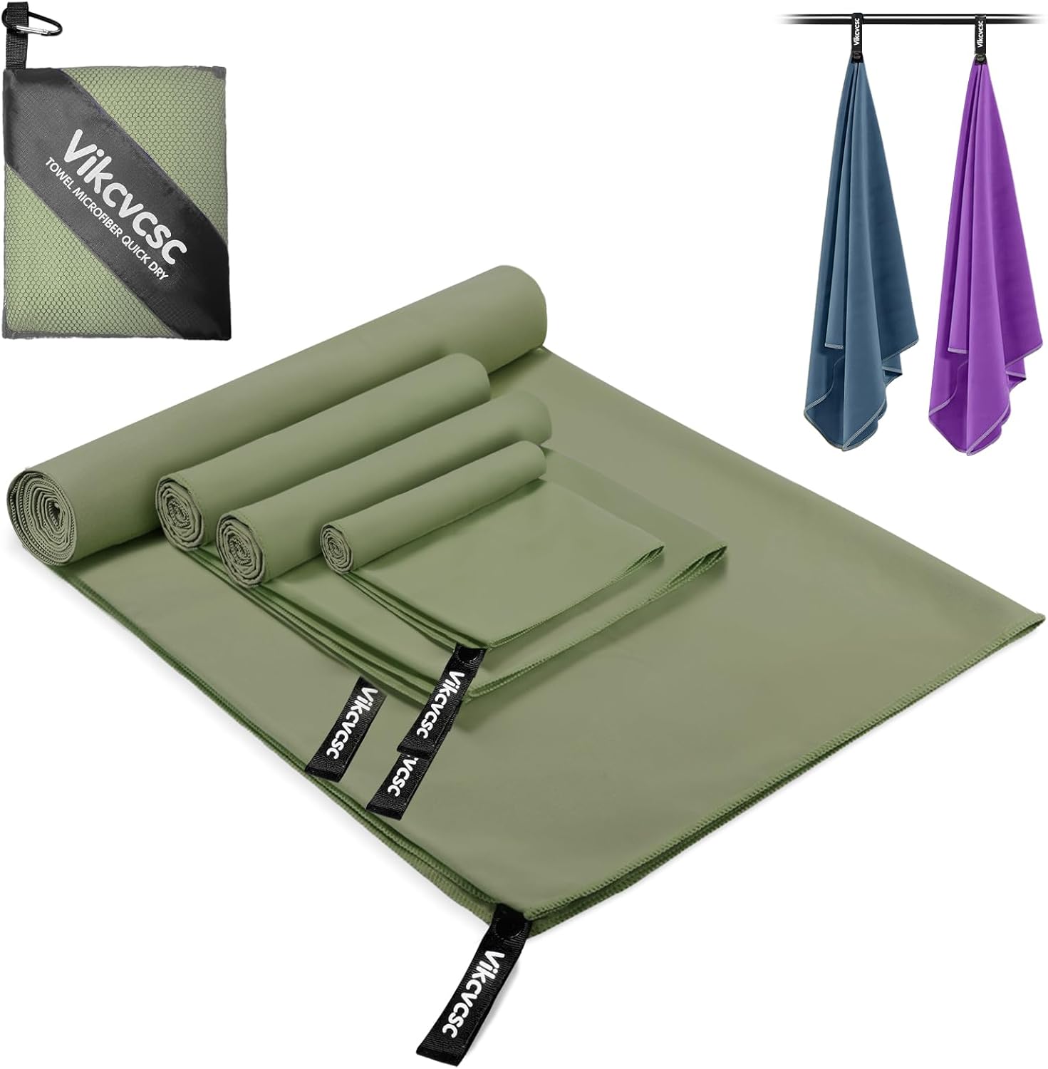 Vikcvcsc Microfibre Towels, 180 x 80 cm + 80 x 40 cm + 40 x