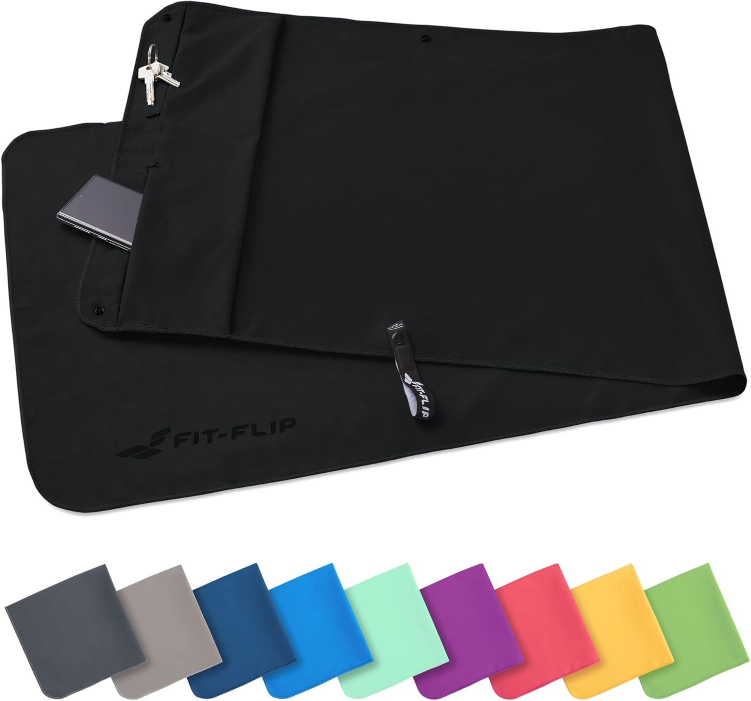 Fit-Flip Sports Towel with Zipper Compartment + Magnetic