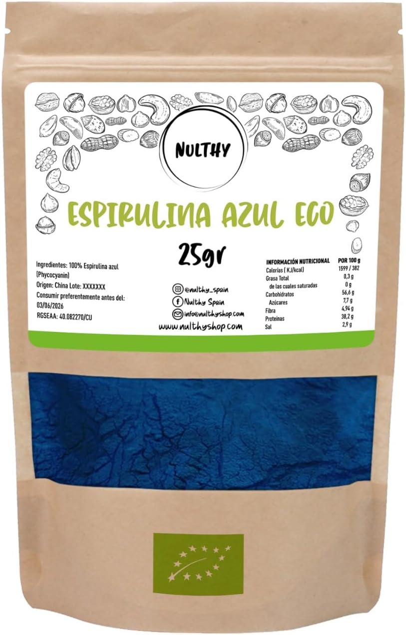NULTHY - Blue Spirulina Powder 25 g - Pure and Natural Blue 1 NULTHY - Blue Spirulina Powder 25 g - Pure and Natural Blue