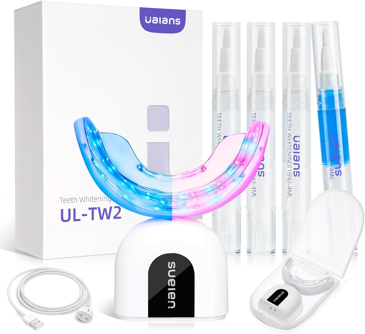 Professional Teeth Whitening Kit, 32 x Blue and Red Lamps, 3