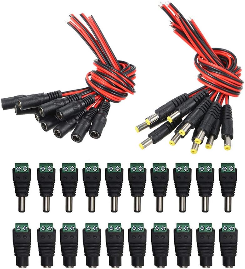 YIXISI 20 Pairs 12V Male Female Connectors, Barrel Power